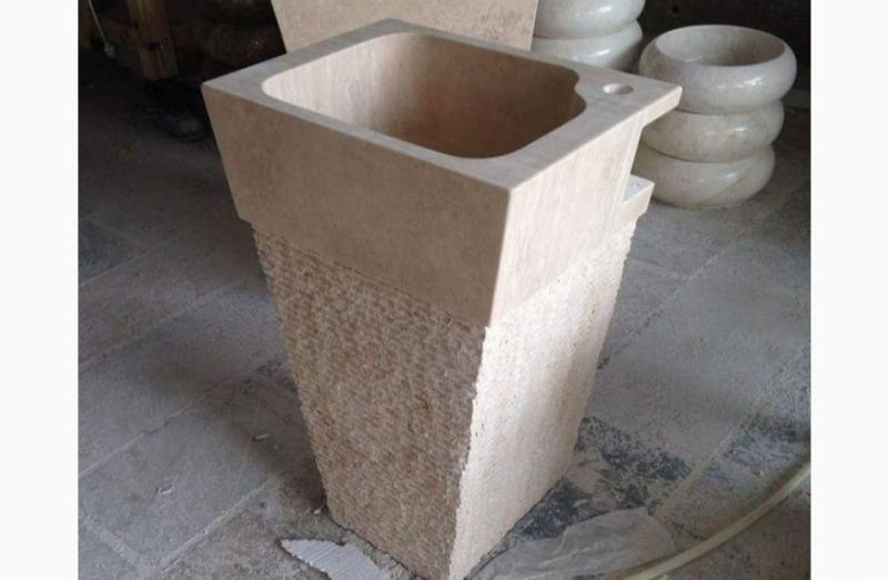 Patlatma Kare Traverten Dikey Lavabo