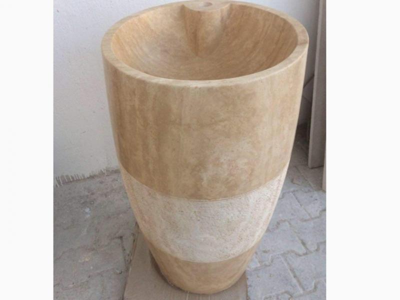 Ortası Tarama Traverten Dikey Lavabo