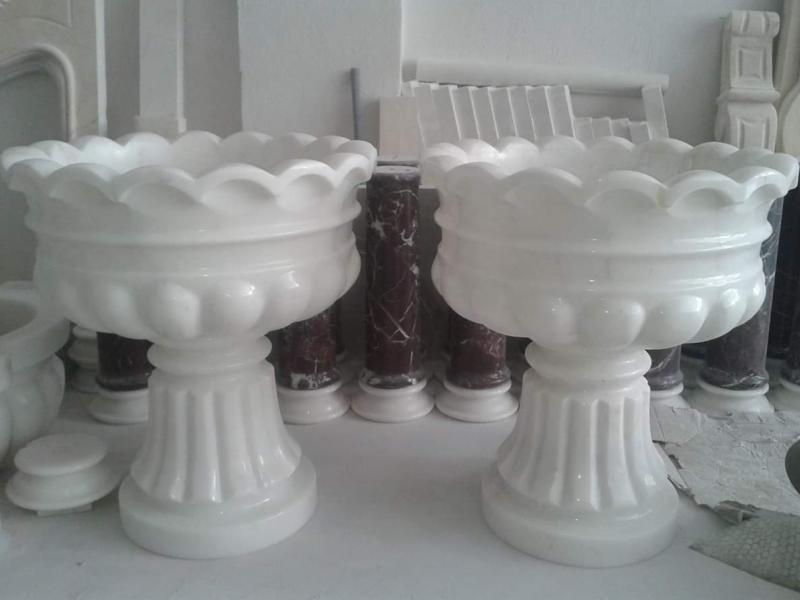  Fırfırlı Beyaz Mermer Saksı