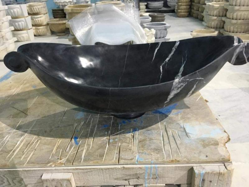 Kayık Siyah Mermer Lavabo & Evye