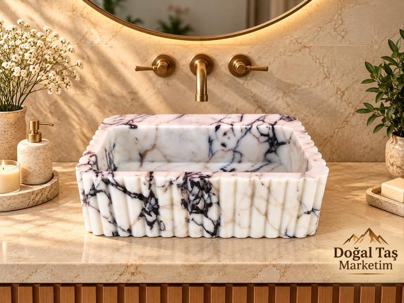 Calacatta Viola Doğal Mermer Banyo Lavabosu
