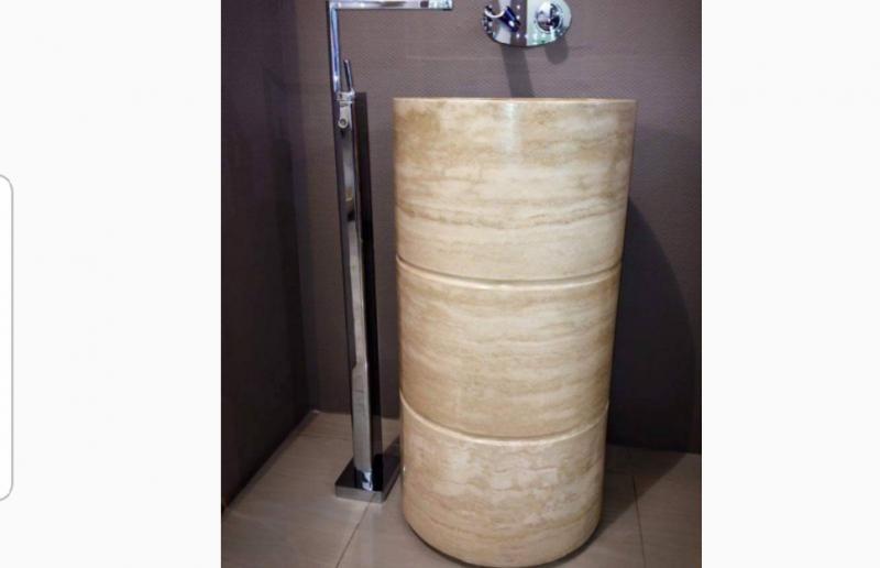 Üç Bölmeli Traverten Dikey Lavabo