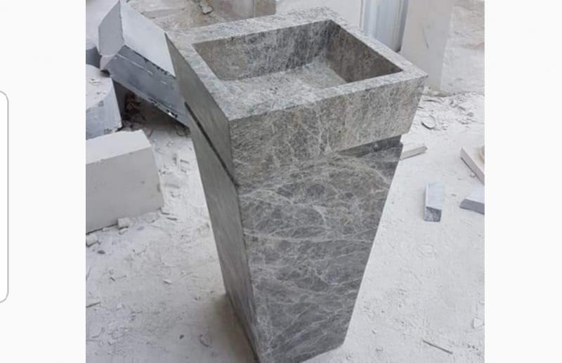 Kare Tundura Gri Mermer Dikey Lavabo