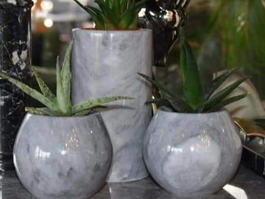 3'Lü Gri Mermer Mini Saksılar
