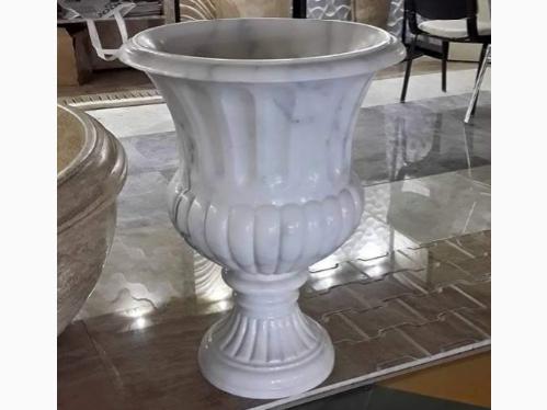 İşlemeli Beyaz Mermer Saksı