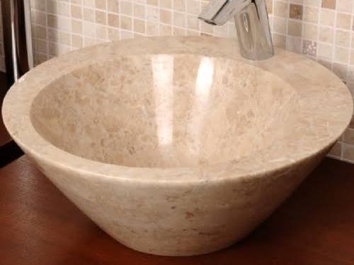 Dip V Batarya Çıkışlı Bej Mermer Lavabo & Evye