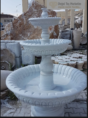 Bulutlu Beyaz Mermer Özel İşlemeli Geniş çanaklı Fıskıye