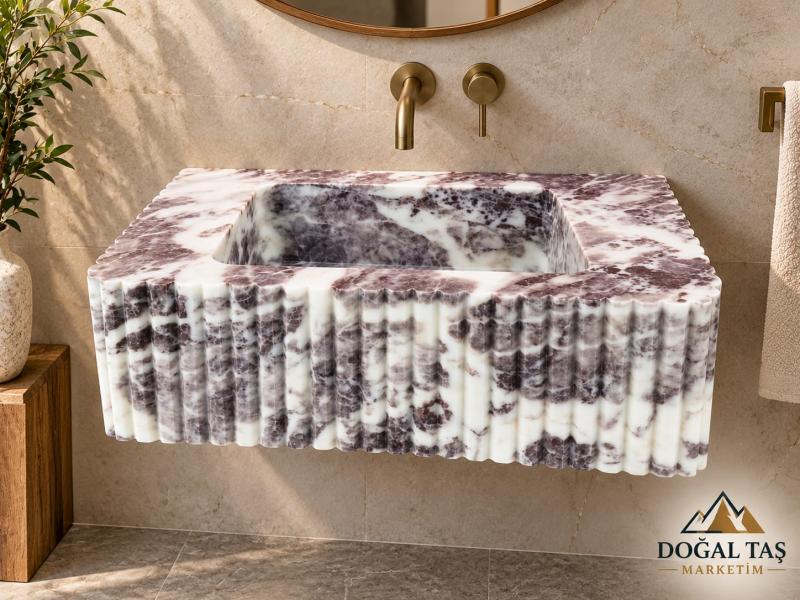 Calacatta Viola Mermer Lavabo Banyo Lavabosu
