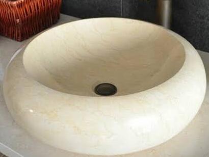 Bombeli Krem Bej Mermer Lavabo & Evye