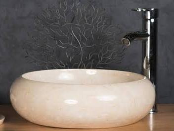 Bombeli Bej Mermer Lavabo & Eyve