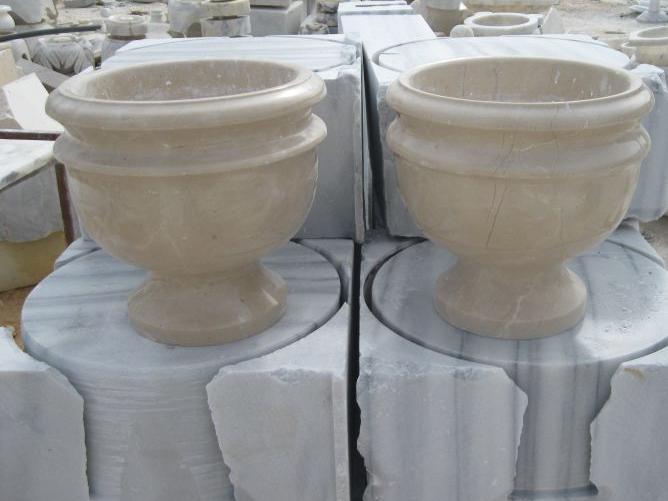 Doğal Bej Mermer Saksı