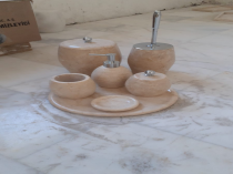 Bej Mermer Oval Model 7 li Banyo seti