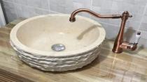 Dışı Patlatma Silindir Bej Mermer Lavabo