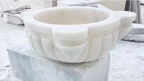 Beyaz İşlemeli Beyaz Mermer Kurna