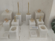 Beyaz Mermer Kare Banyo Seti 7 li set